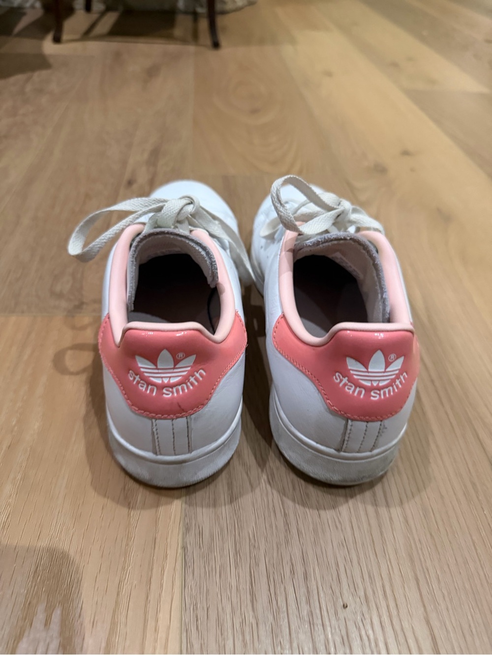adidas Stan Smith White Sneakers with Pink Heel Tab - Women's Athletic Shoes
